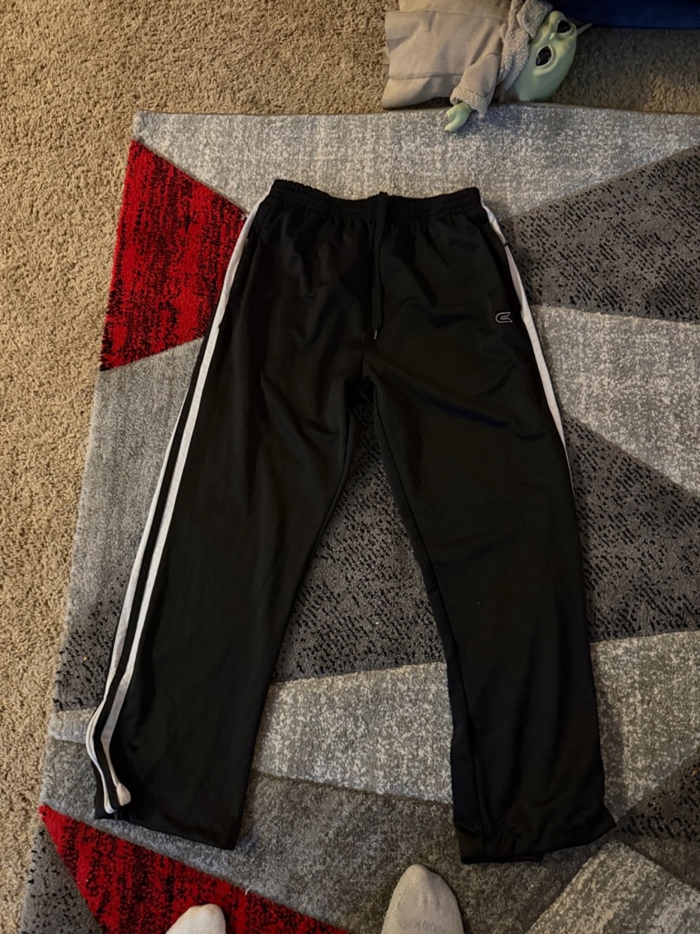 Black Track Pants with White Side Stripes